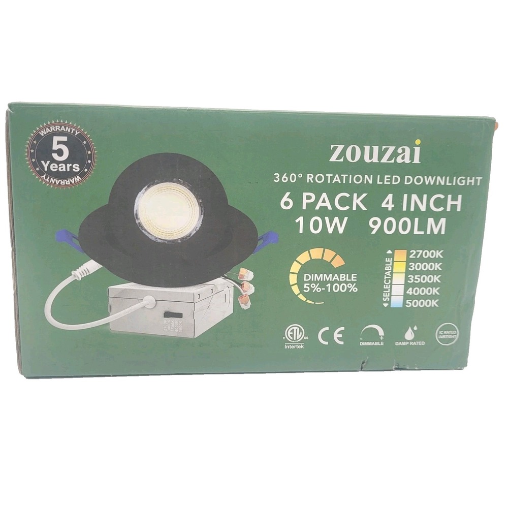 6-Pack 4"‎ LED Gimbal Recessed Lights 5CCT Adjustable Eyeball 10W Dimmable Black